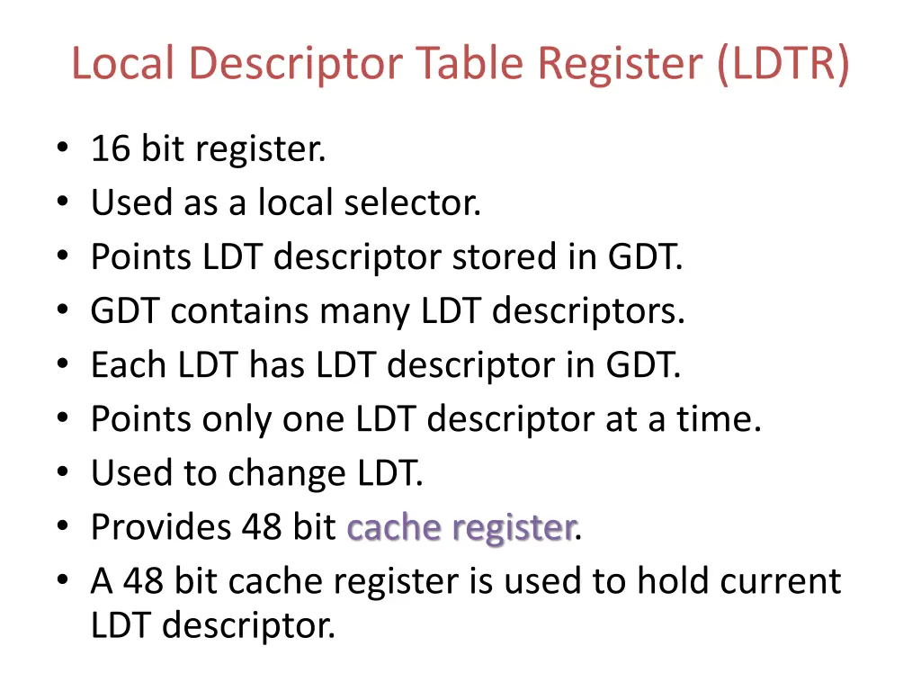 local descriptor table register ldtr