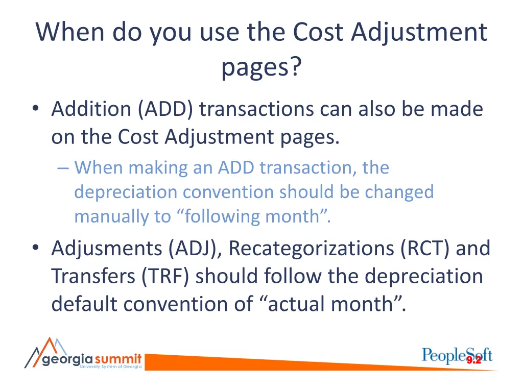 when do you use the cost adjustment pages