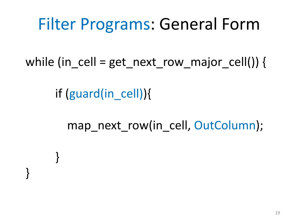 filter programs general form