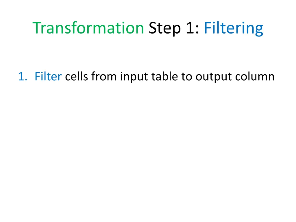 transformation step 1 filtering