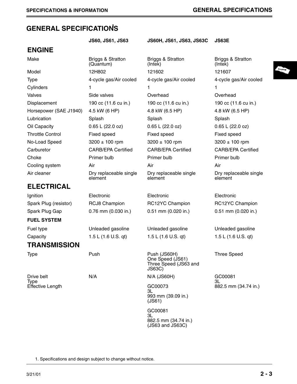 general specifications