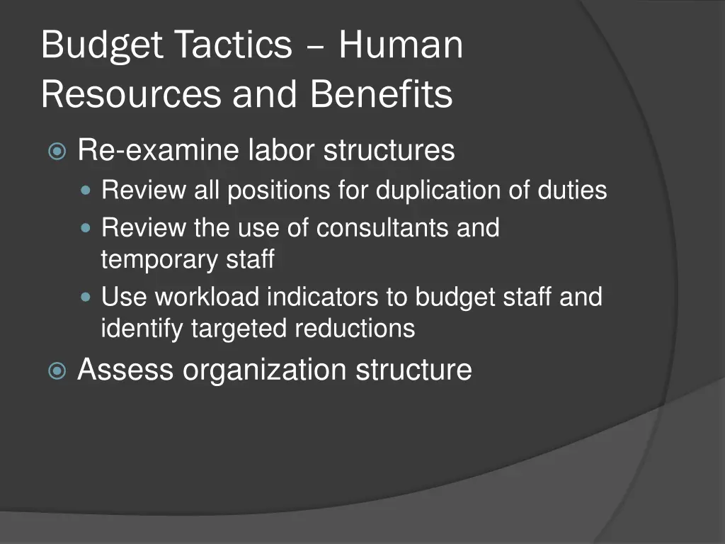 budget tactics human resources and benefits 1