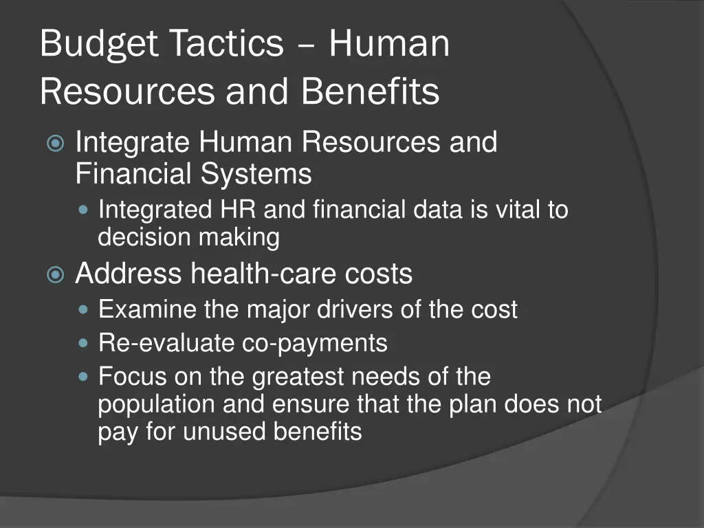 budget tactics human resources and benefits 2