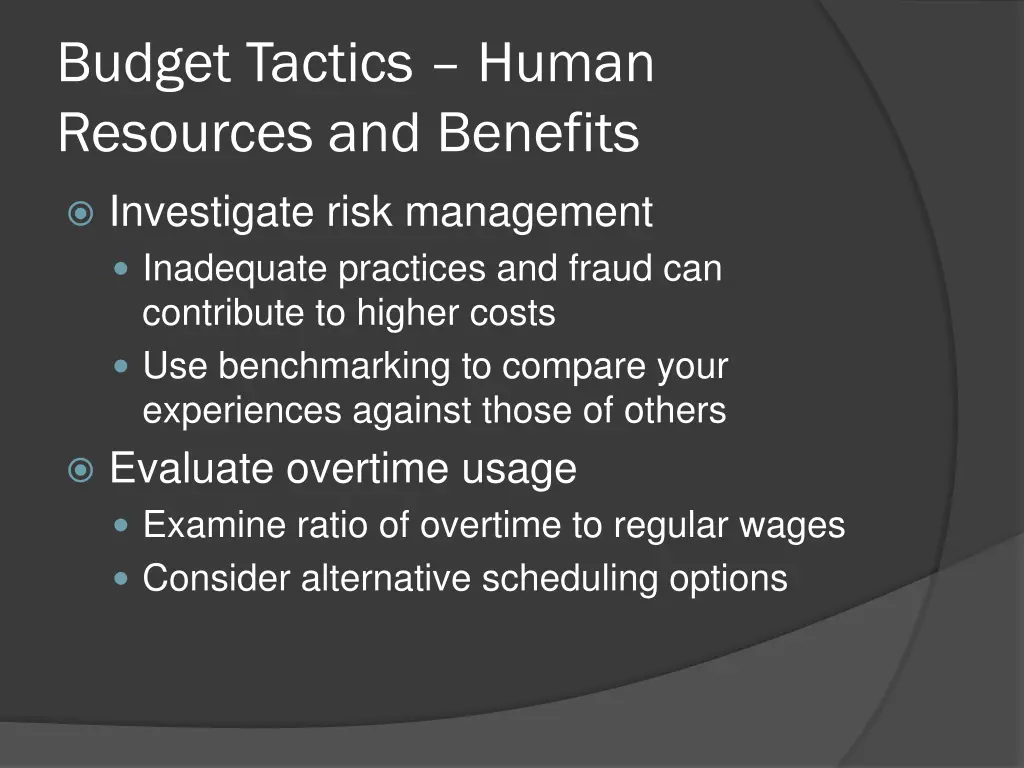 budget tactics human resources and benefits