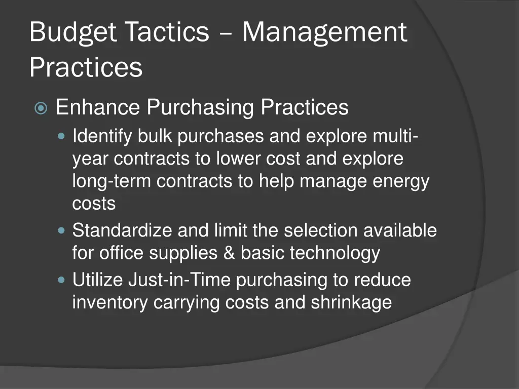 budget tactics management practices 1