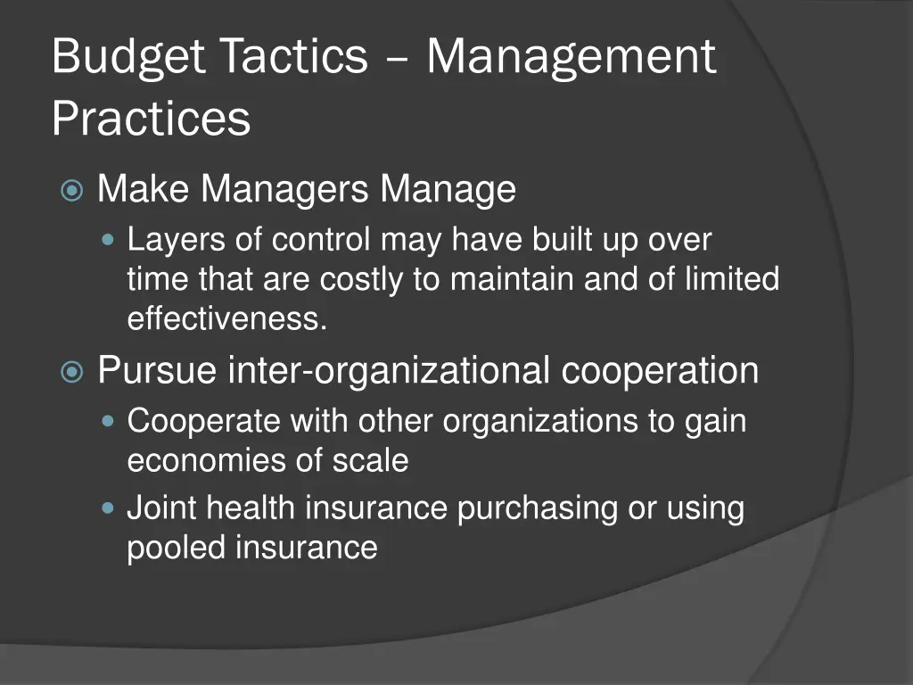 budget tactics management practices