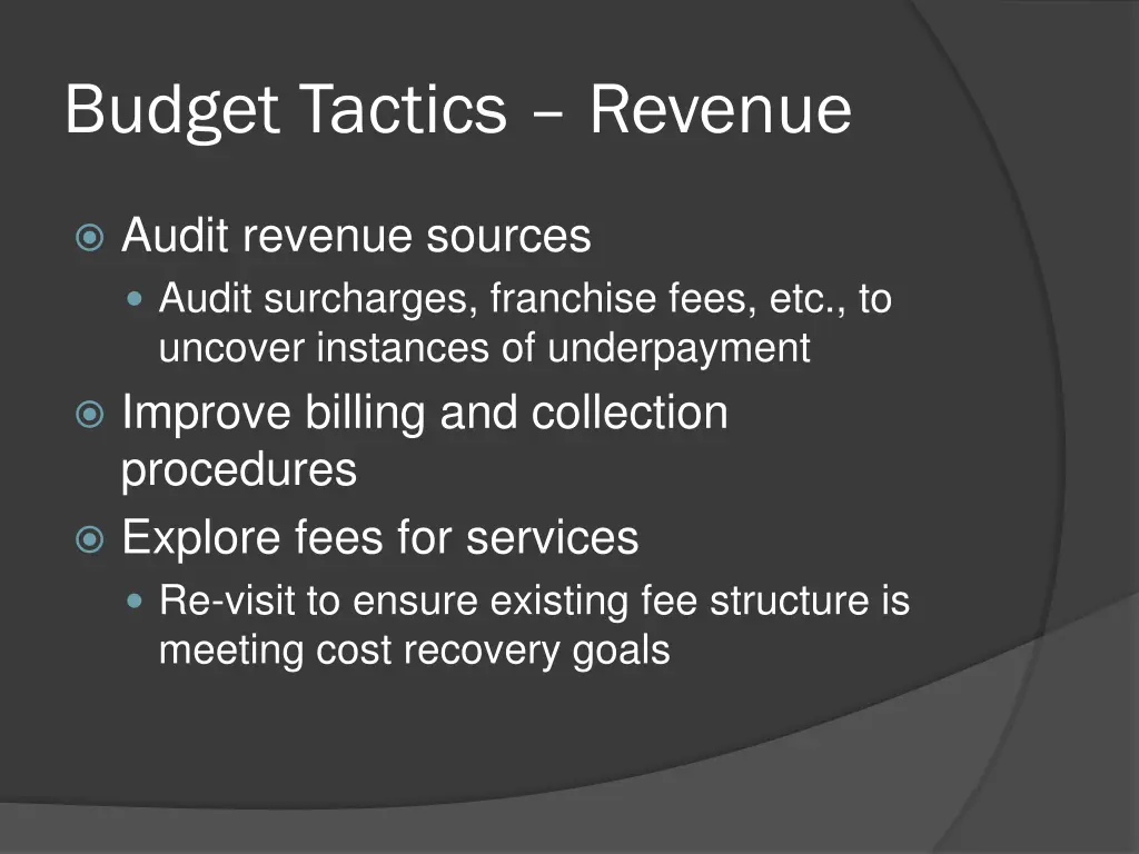 budget tactics revenue