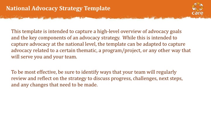 national advocacy strategy template