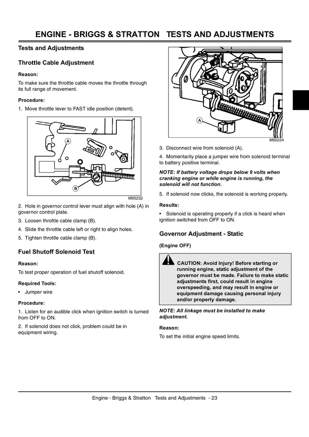 engine briggs stratton tests and adjustments