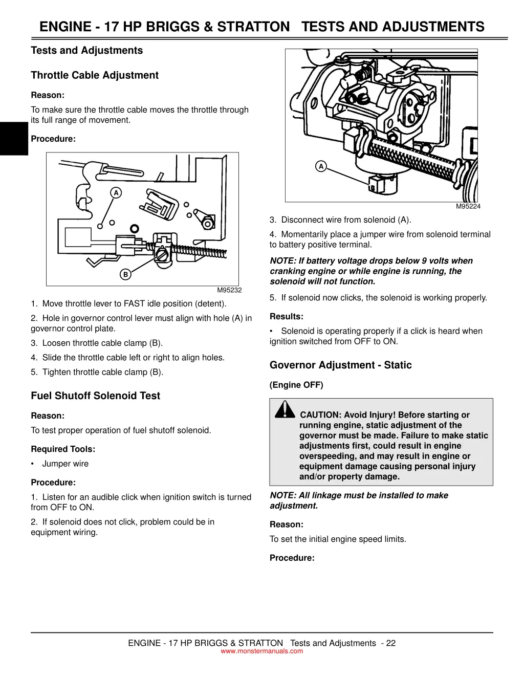 engine 17 hp briggs stratton tests and adjustments