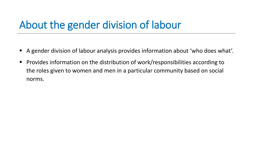 about the gender division of labour about
