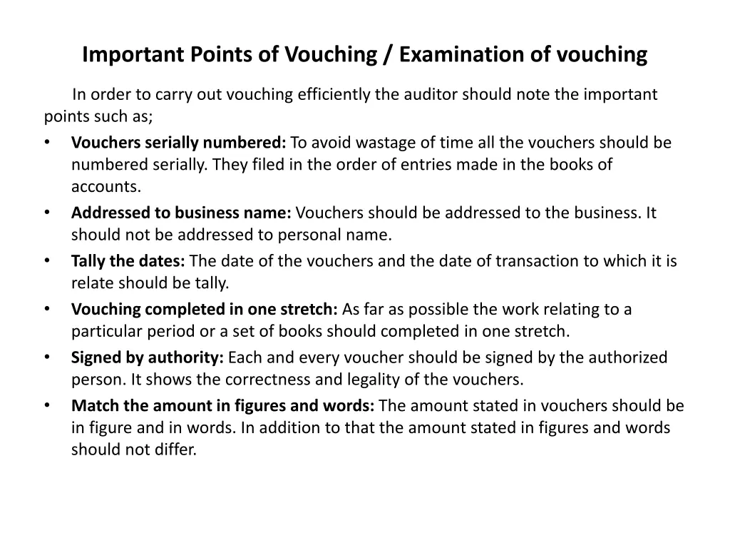 important points of vouching examination