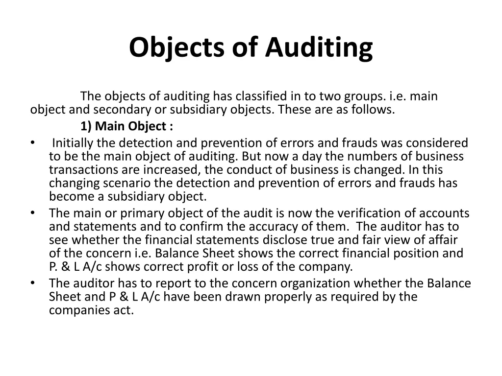 objects of auditing