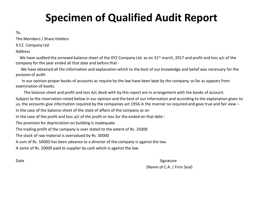 specimen of qualified audit report