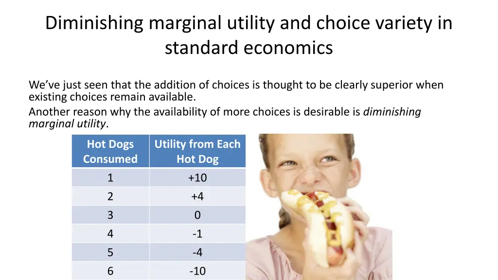 diminishing marginal utility and choice variety