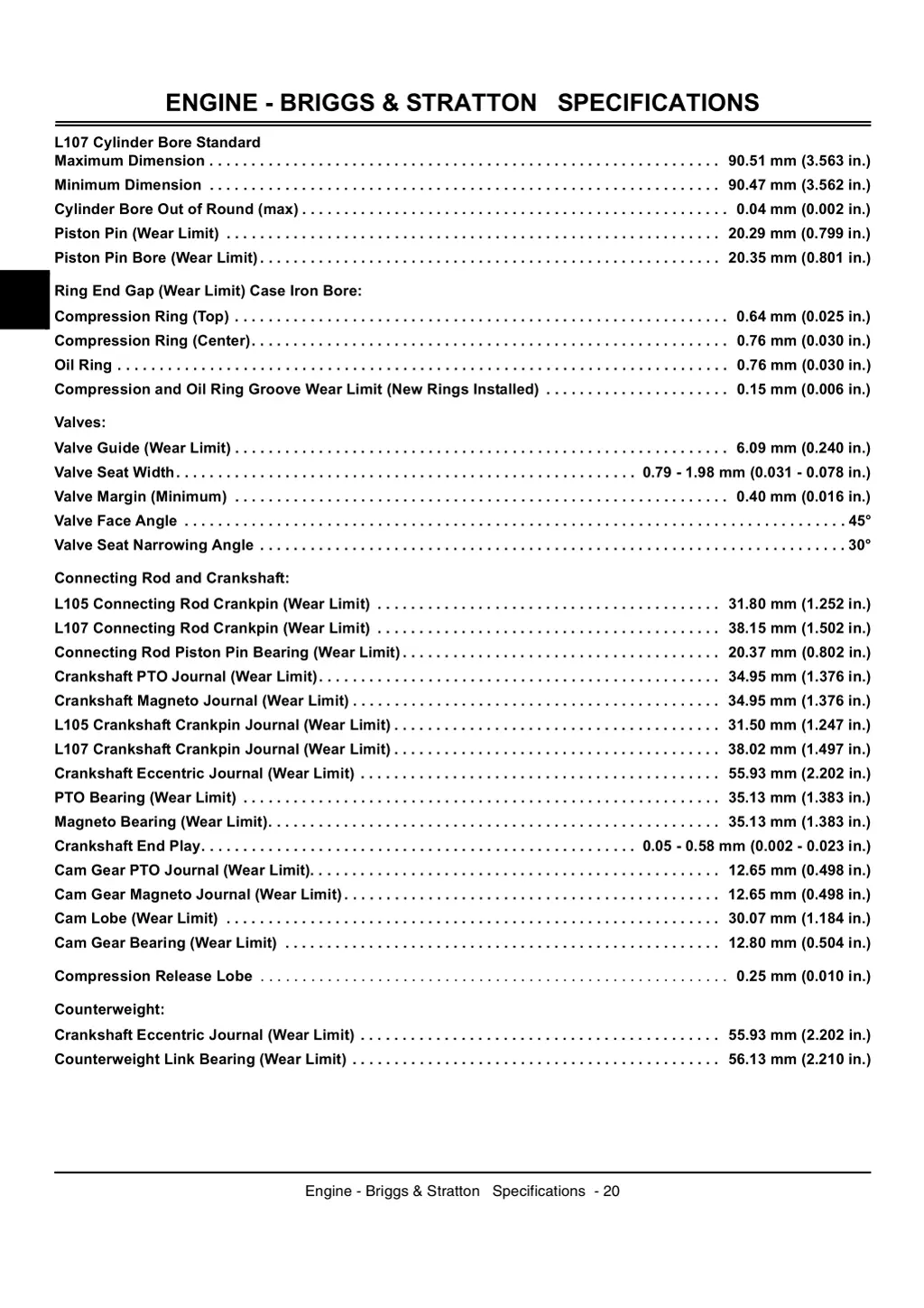 engine briggs stratton specifications 1