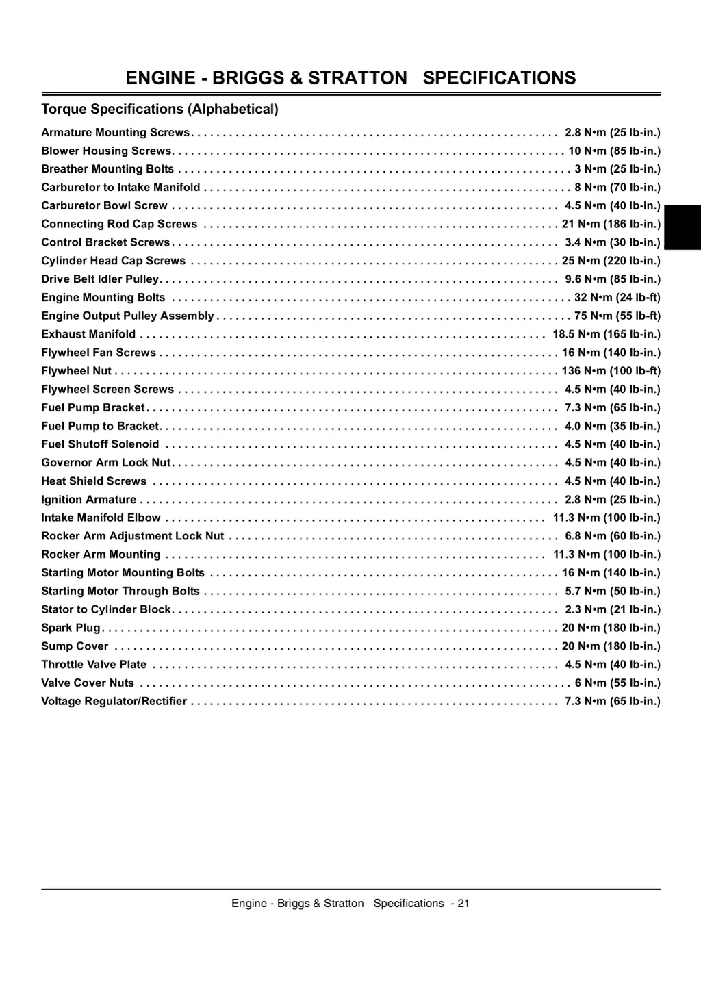 engine briggs stratton specifications 2