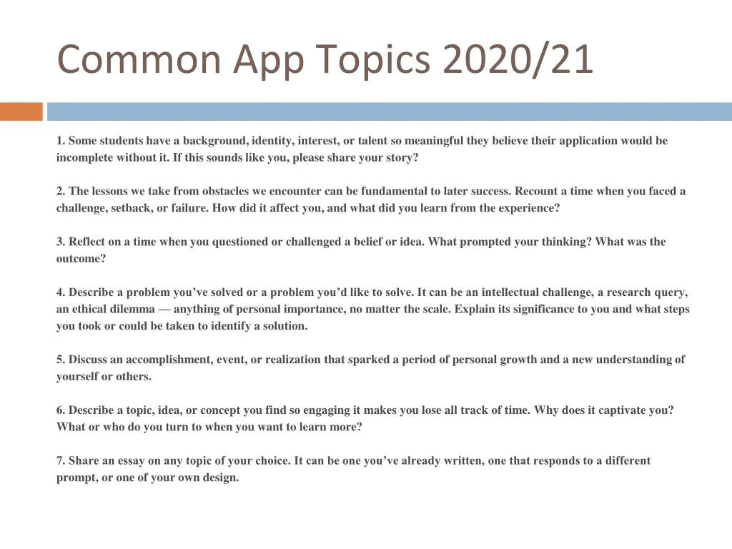 common app topics 2020 21