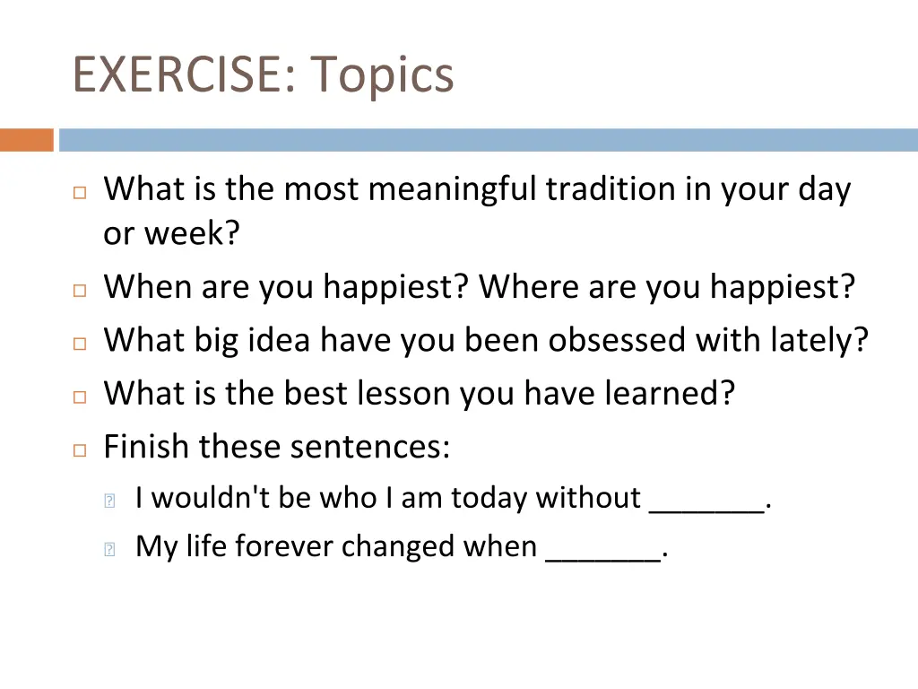 exercise topics 1