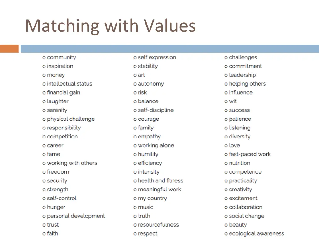 matching with values