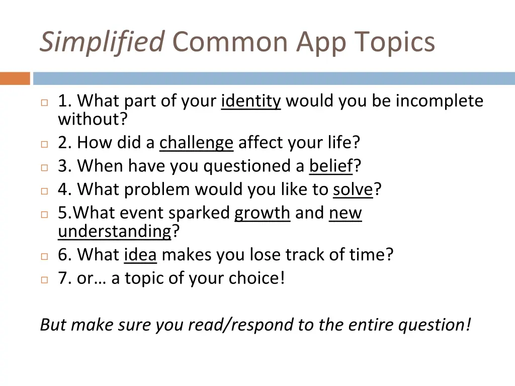 simplified common app topics