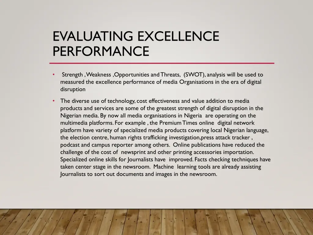 evaluating excellence performance