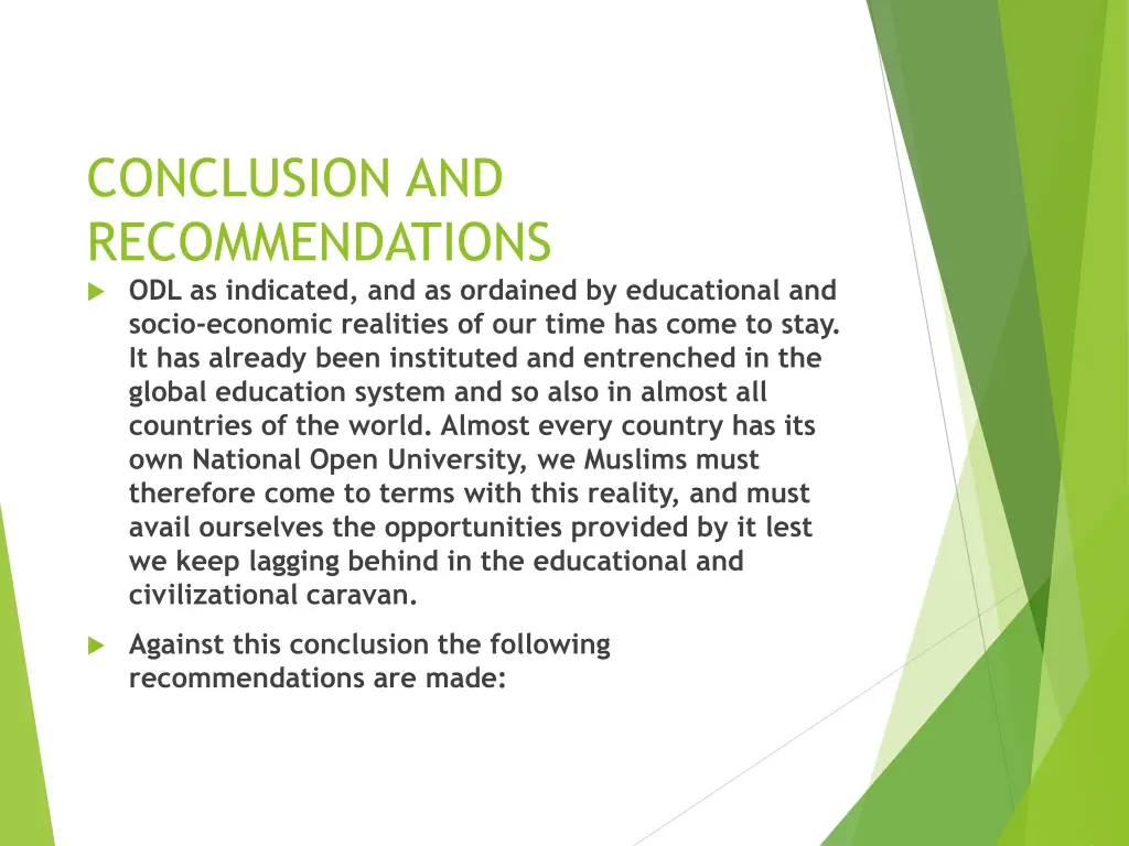 conclusion and recommendations odl as indicated