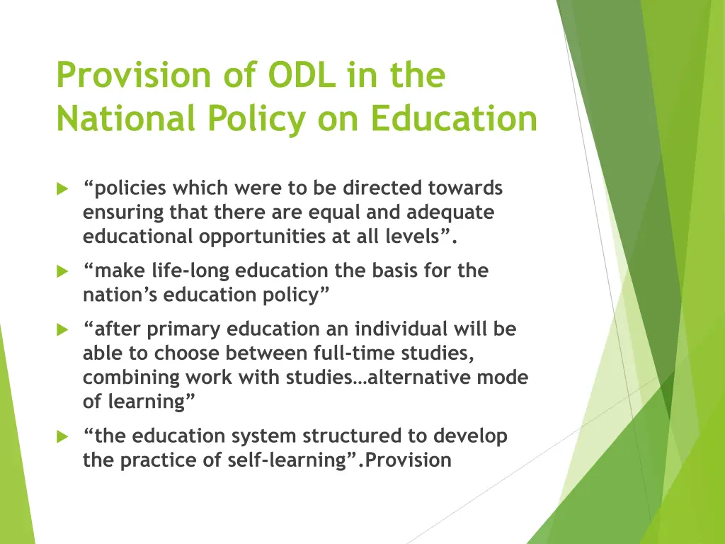 provision of odl in the national policy