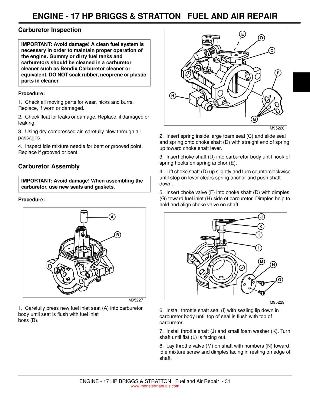 engine 17 hp briggs stratton fuel and air repair 3