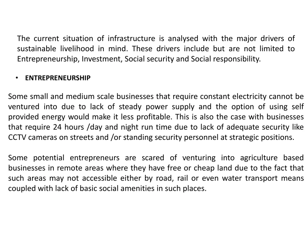 the current situation of infrastructure