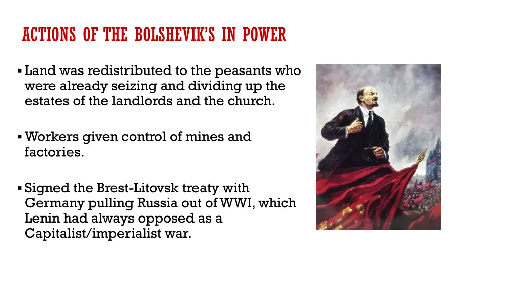 actions of the bolshevik s in power