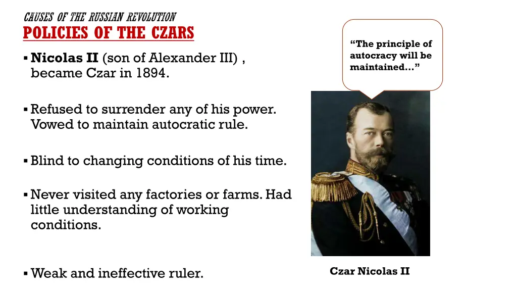 causes of the russian revolution policies 1