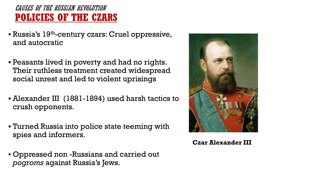 causes of the russian revolution policies