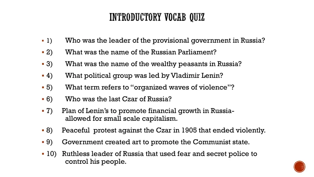 introductory vocab quiz