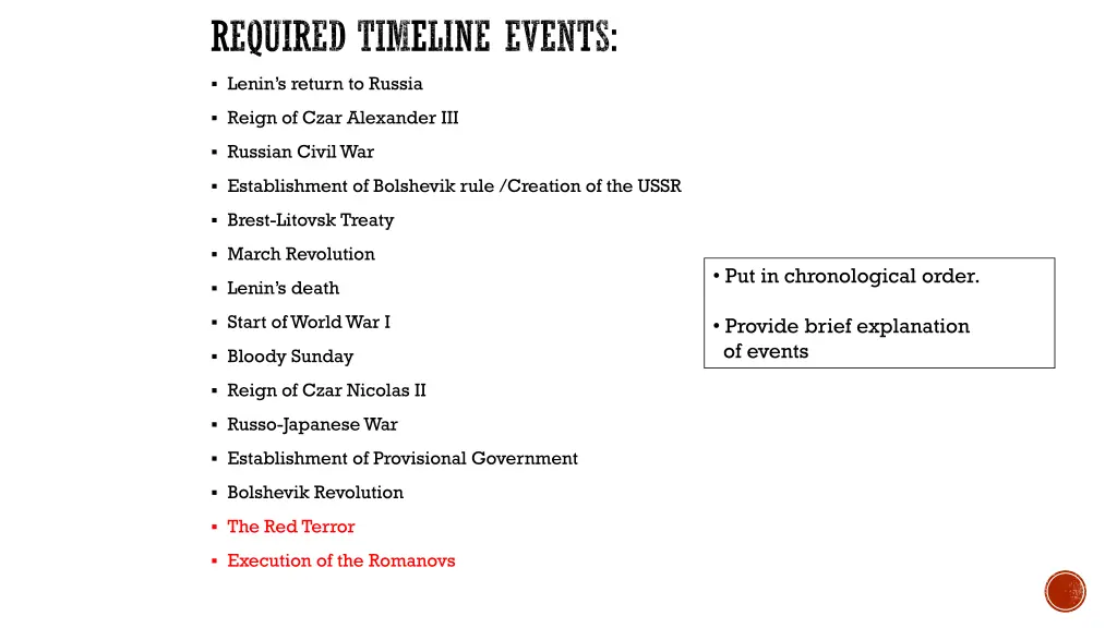 required timeline events