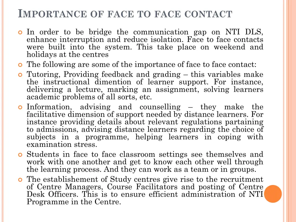 i mportance of face to face contact