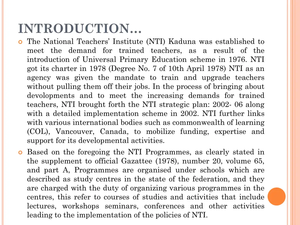 introduction the national teachers institute