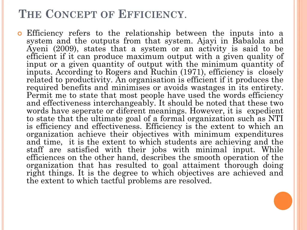 t he c oncept of e fficiency