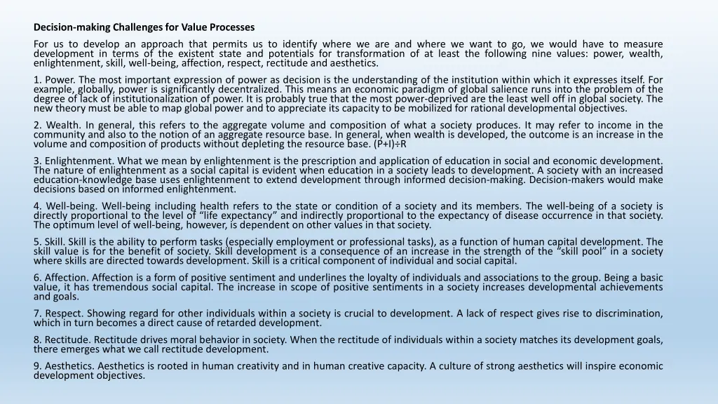 decision making challenges for value processes