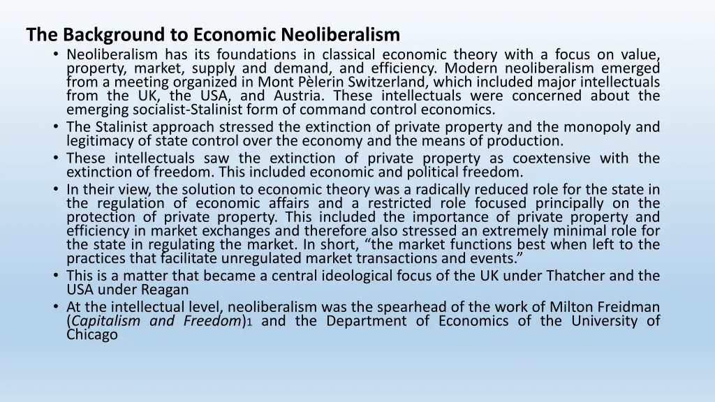 the background to economic neoliberalism