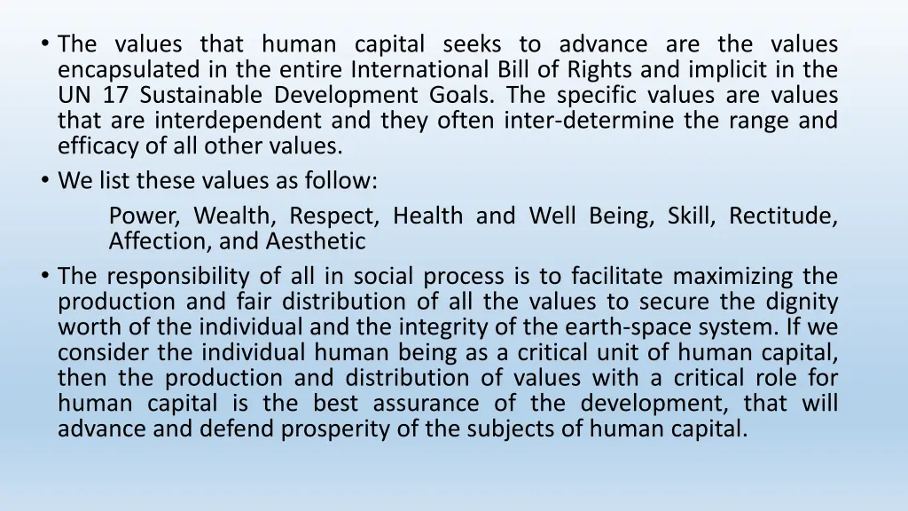 the values that human capital seeks to advance