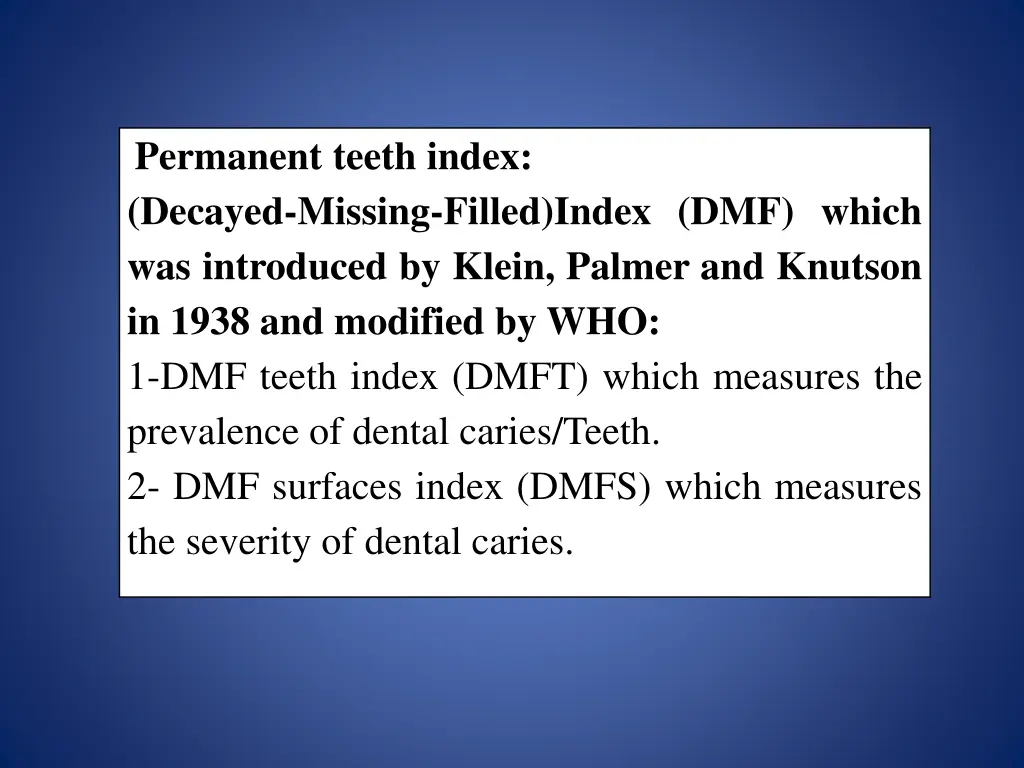 permanent teeth index decayed missing filled