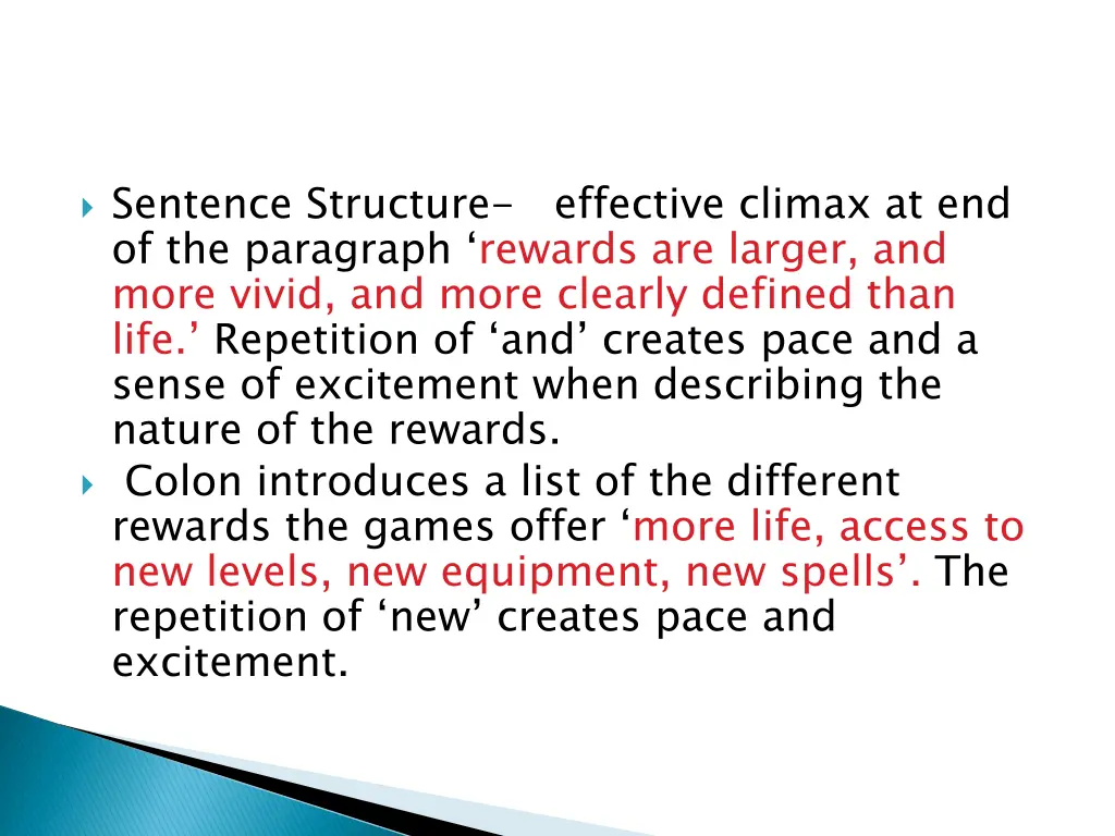 sentence structure of the paragraph rewards