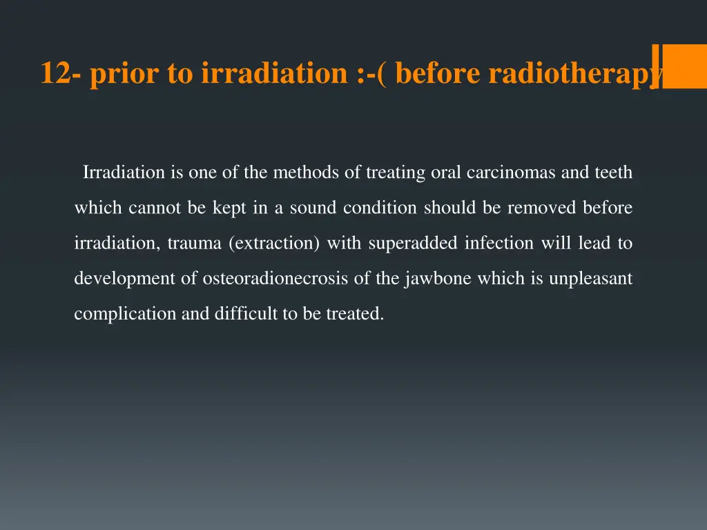 12 prior to irradiation before radiotherapy