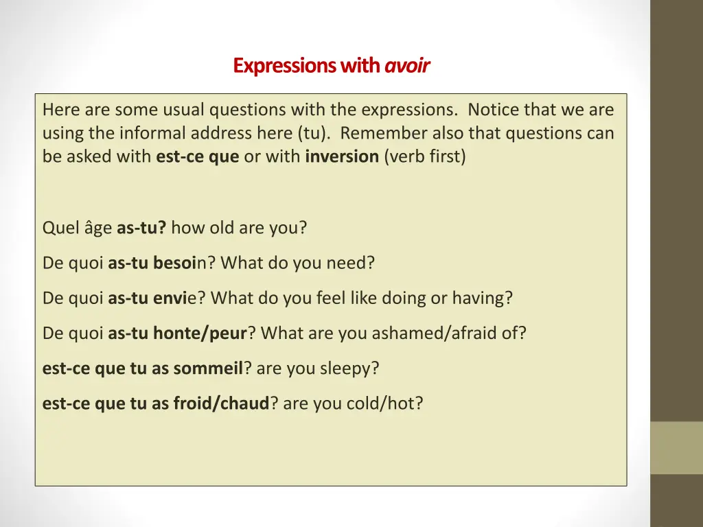 expressions with avoir 1