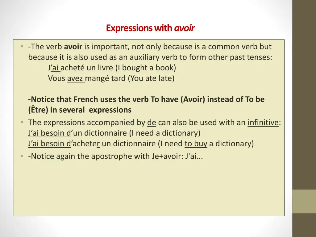 expressions with avoir