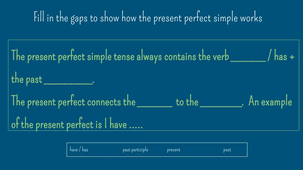 fill in the gaps to show how the present perfect