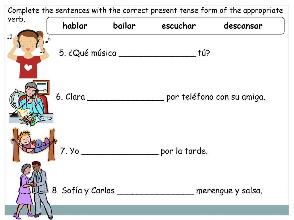 complete the sentences with the correct present 1