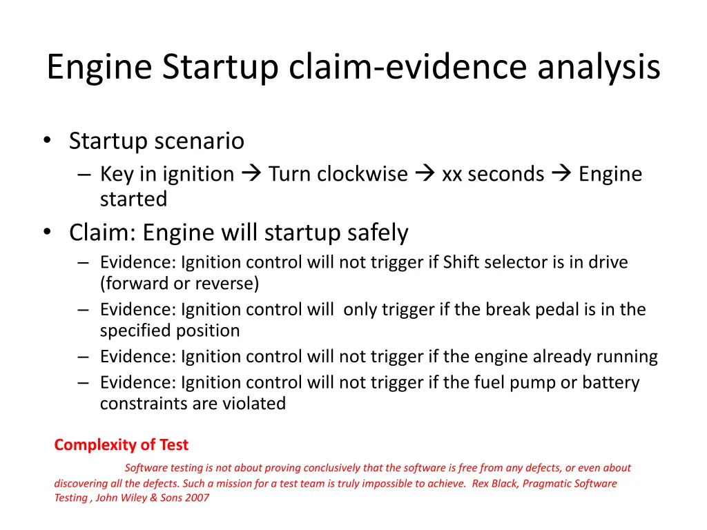 engine startup claim evidence analysis