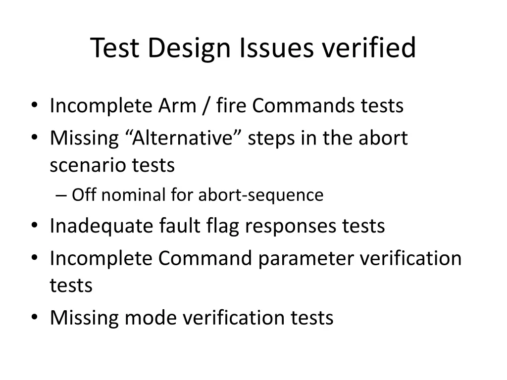 test design issues verified